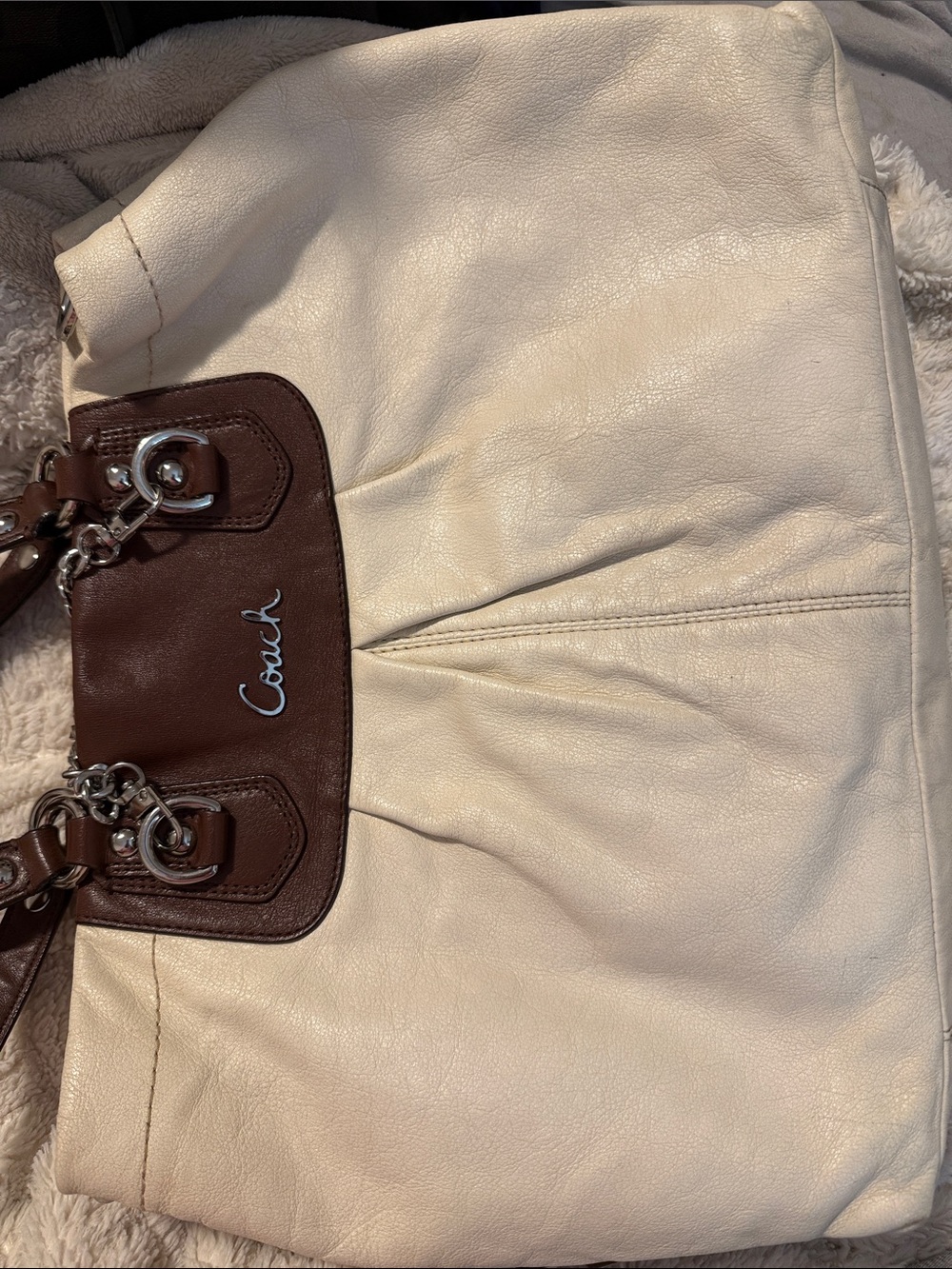 Coach Cream Ashley Leather Carryall/Satchel-Style F15513 - Picture 6 of 11